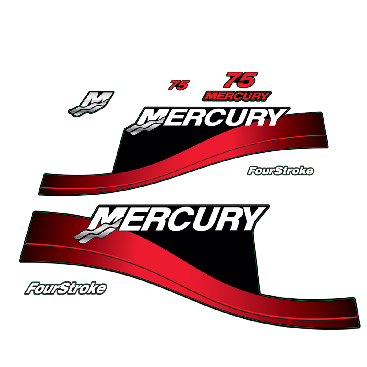 Mercury 75 Four Stroke (1999-2004) Outboard Decal (Sticker / Aufkleber) Set replacement decal set