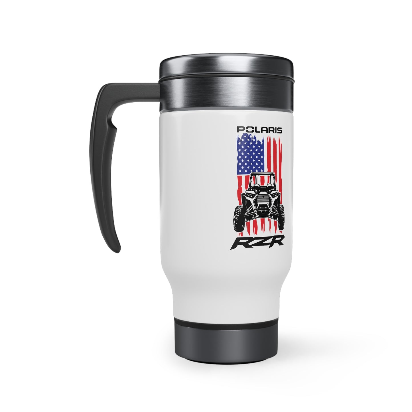 Polaris RZR US Flag Stainless Steel Travel Mug with Handle, 14oz,