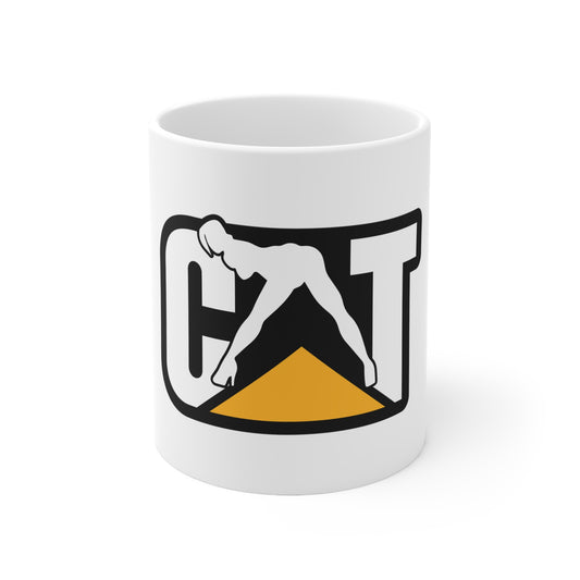 Cat Caterpillar Stripper Girl Ceramic Coffee Mug 11oz, heavy equipment operator gift