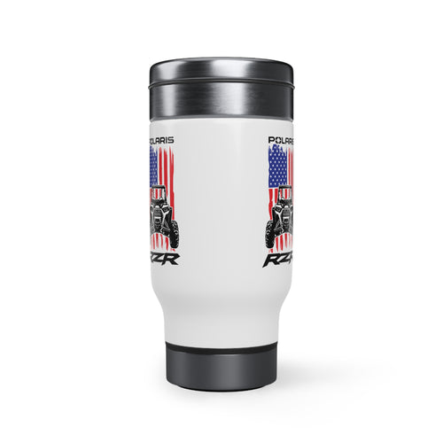 Polaris RZR US Flag Stainless Steel Travel Mug with Handle, 14oz,