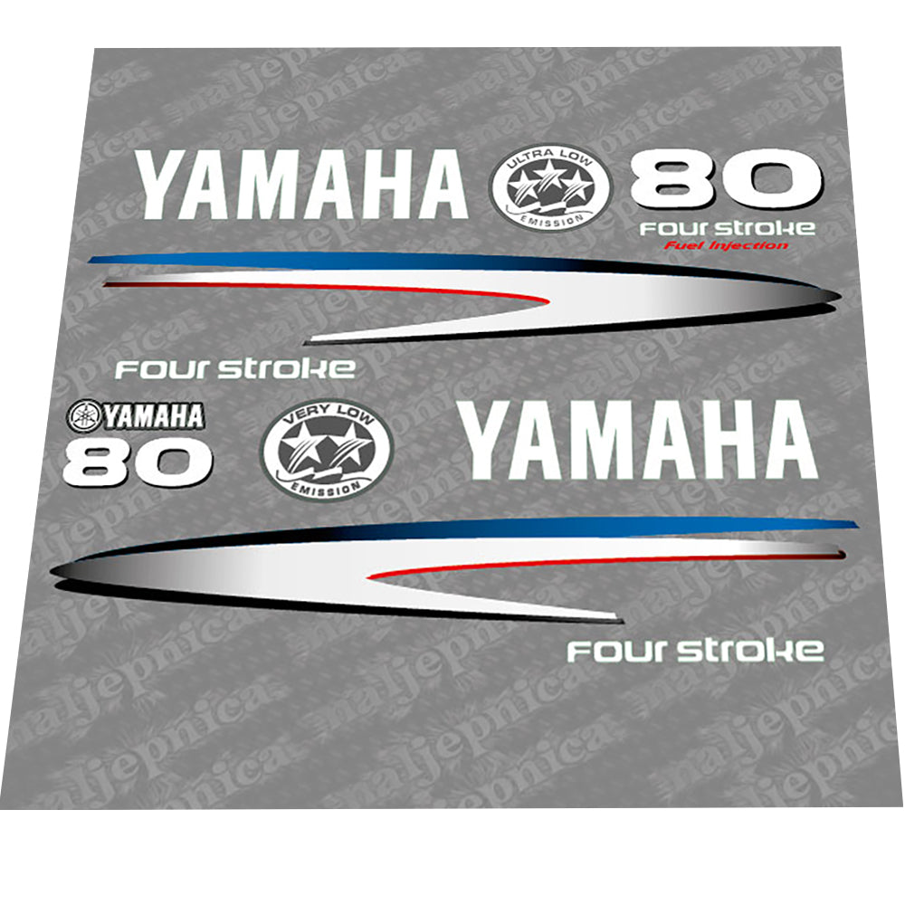Yamaha 80 FOUR S.2002-2006 Gray-White Decal (Sticker) Set replacement decal set