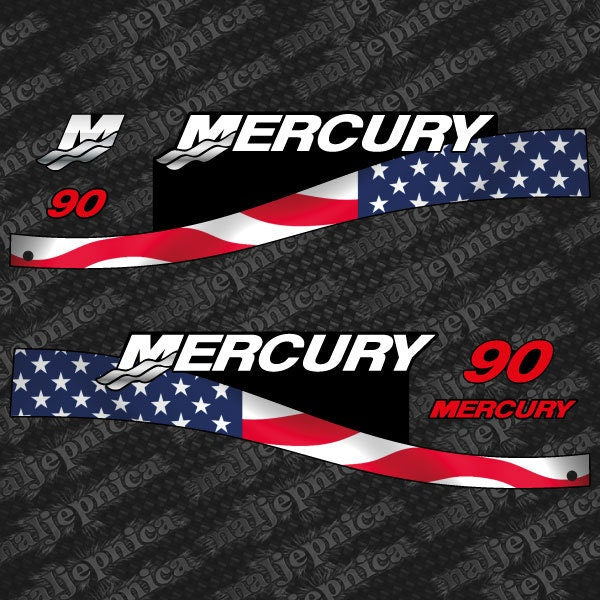 Mercury 90 TS 1999-2004 Red / Blue / US2 Flag outboard decal sticker set