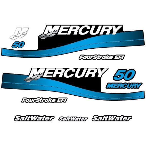 Mercury 50 Four Stroke Blue (2002-2004) Outboard Decal / Aufkleber / Adesivo / Sticker Set replacement decal set