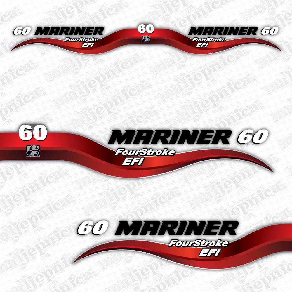 Mariner 60 Four Stroke EFI (2003-2012) Aftermarket Replacement Outboard Decal Sticker Set