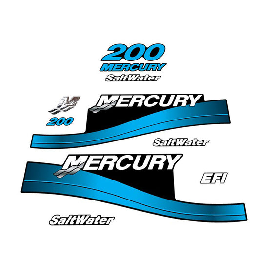 Mercury 200 Optimax (1999-2004) Blue Outboard Decal (Sticker / Aufkleber) Set replacement decal set