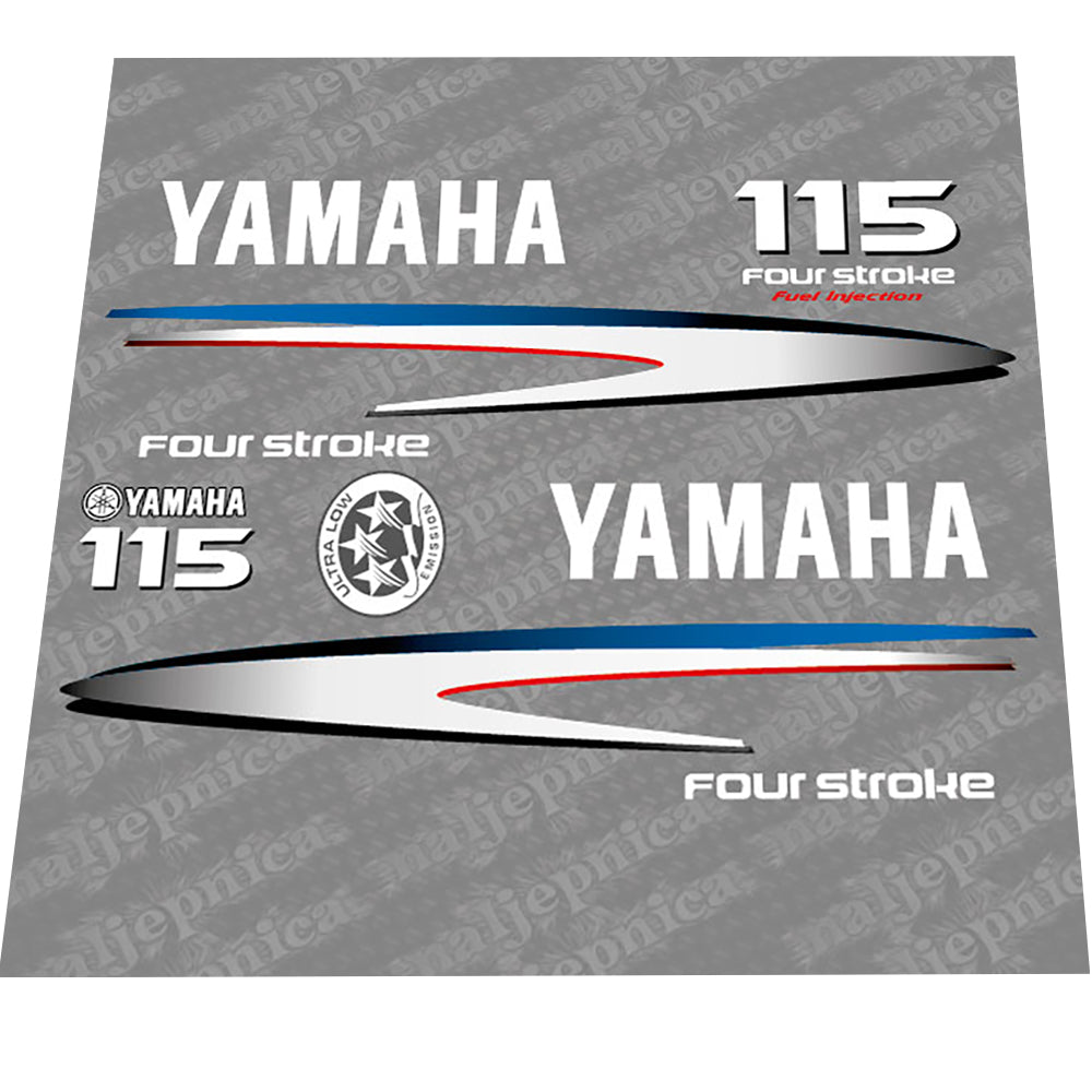 Yamaha 115 FOUR S.2002-2006 Gray-White Decal (Sticker) Set replacement decal set