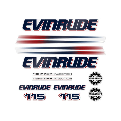 Evinrude 115hp Ficht Ram Outboard Engine Decals Sticker Kit Aftermarket Replacement (DTF) Set