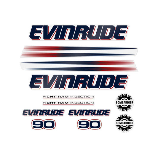 Evinrude 90hp Ficht Ram Outboard Engine Decals Sticker Kit Aftermarket Replacement (DTF) Set