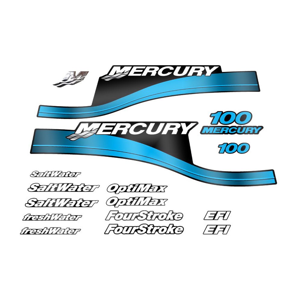 Mercury 100 (1999-2004) Blau Outboard Compatible Replacement Decal (Sticker) Set replacement decal set