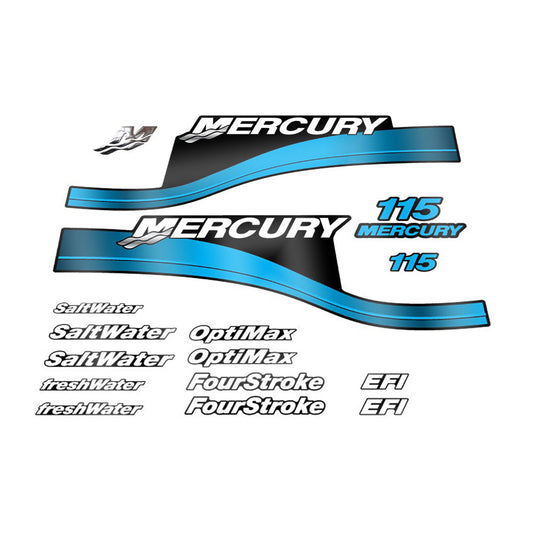 Mercury 115 (1999-2004) Blau Outboard Compatible Replacement Decal (Sticker) Set replacement decal set