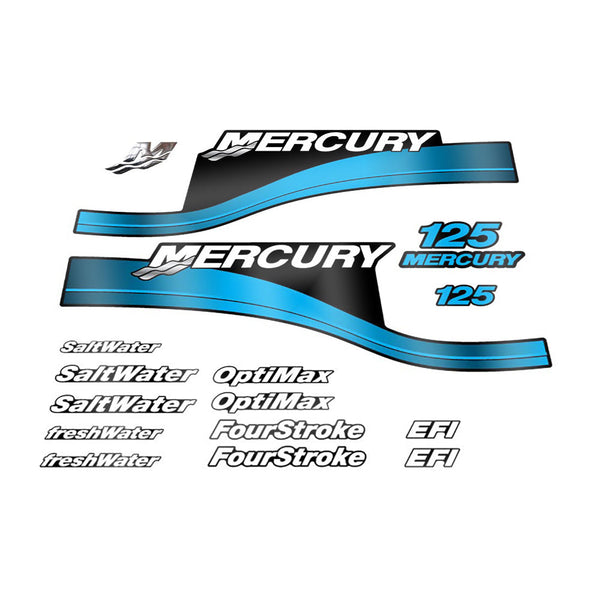 Mercury 125 (1999-2004) Blau Outboard Compatible Replacement Decal (Sticker) Set replacement decal set
