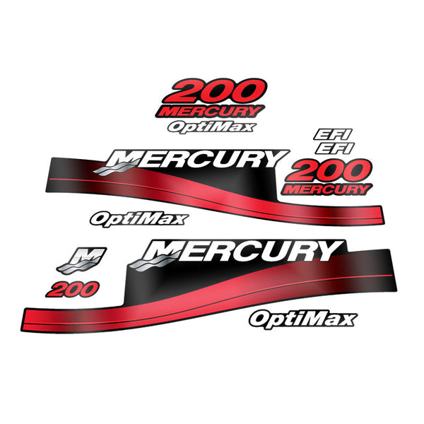 Mercury 200 Optimax (1999-2004) Rot Outboard Compatible Replacement Decal (Sticker) Set replacement decal set