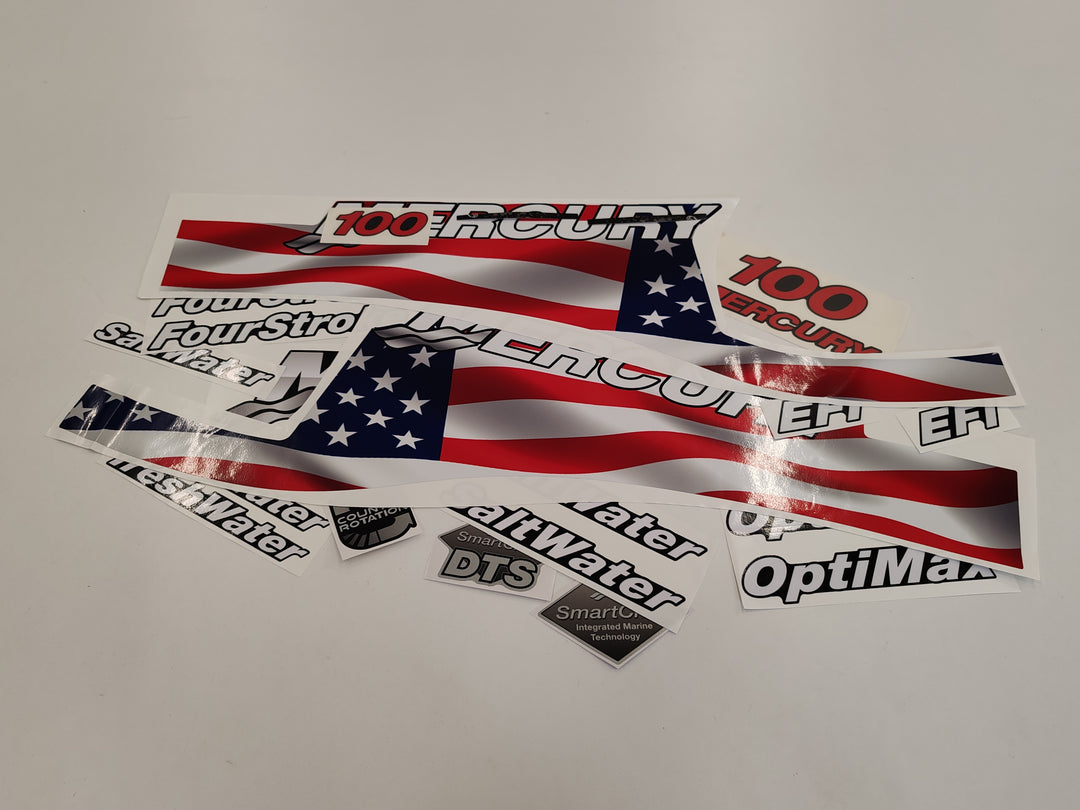 Mercury 100 US Flag FS Optimax Saltwater 1999-2004 outboard decal sticker set