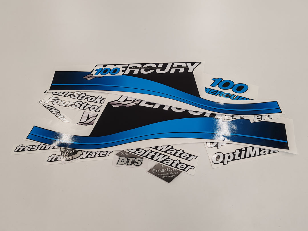 Mercury 100 Four Stroke (1999-2004) Blue Outboard Compatible Replacement Decal (Sticker) Set