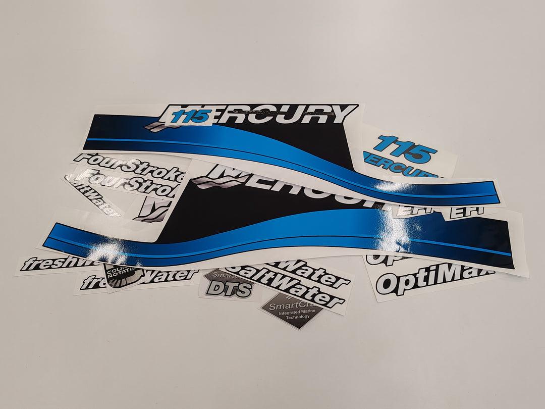 Mercury 115 (1999-2004) Blau Outboard Compatible Replacement Decal (Sticker) Set