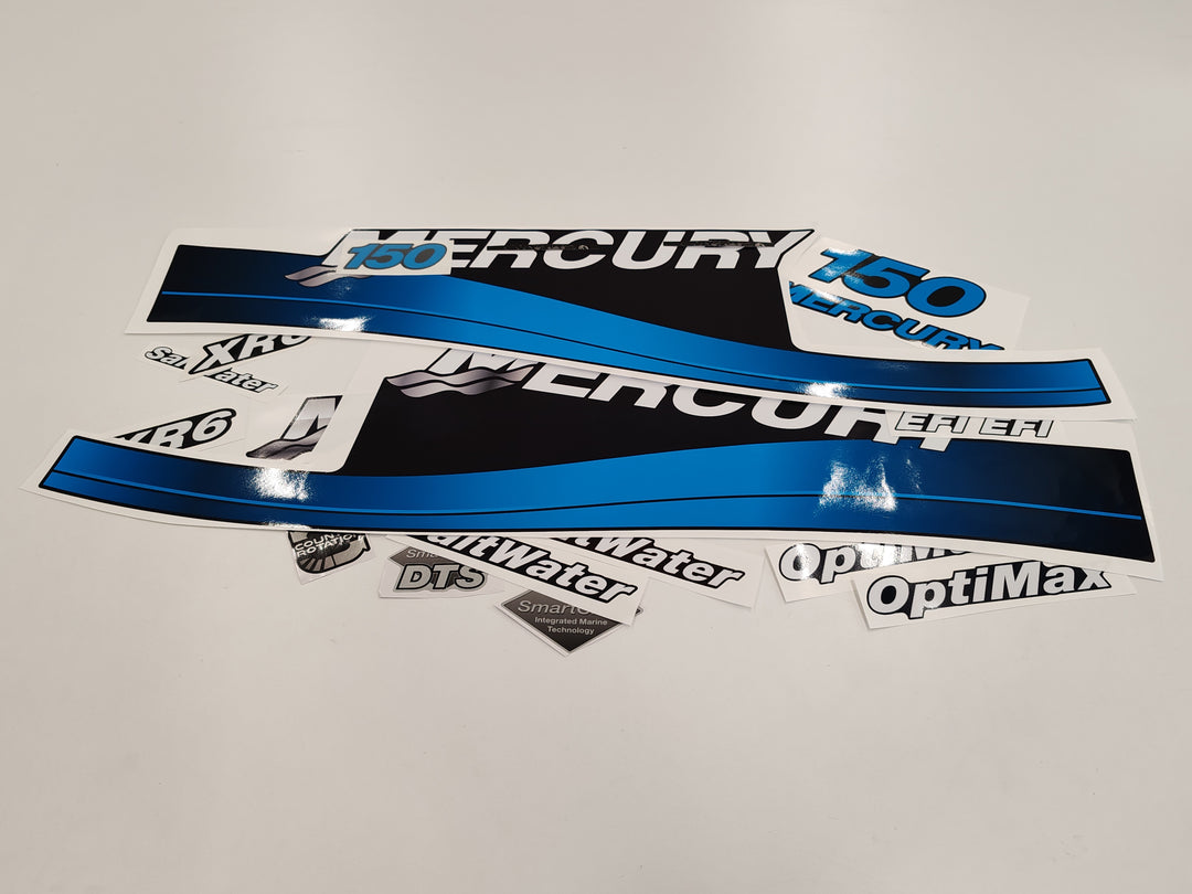 Mercury 150 (1999-2004) Blue Outboard Compatible Replacement Decal (Sticker) Set