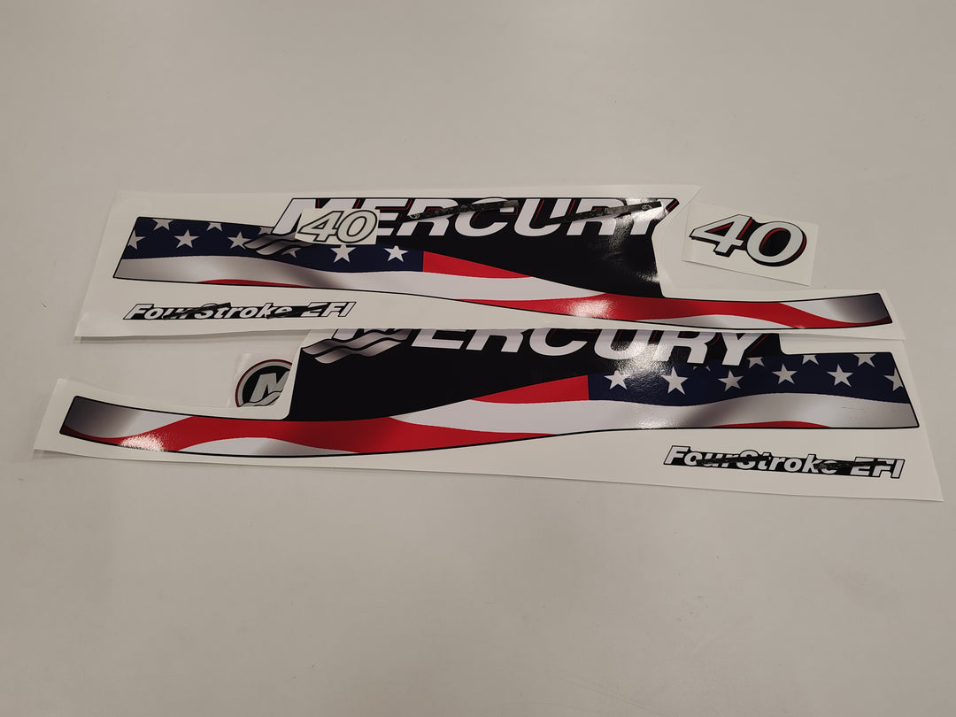 Mercury 40 Four Stroke EFI 2005-2007 U.S. Flag outboard decal sticker set