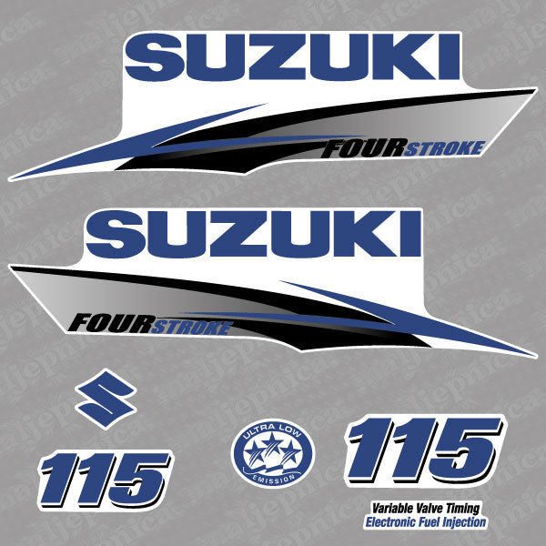 Suzuki 115 Four stroke (2010) blue outboard decal aufkleber adesivo sticker set replacement decal set