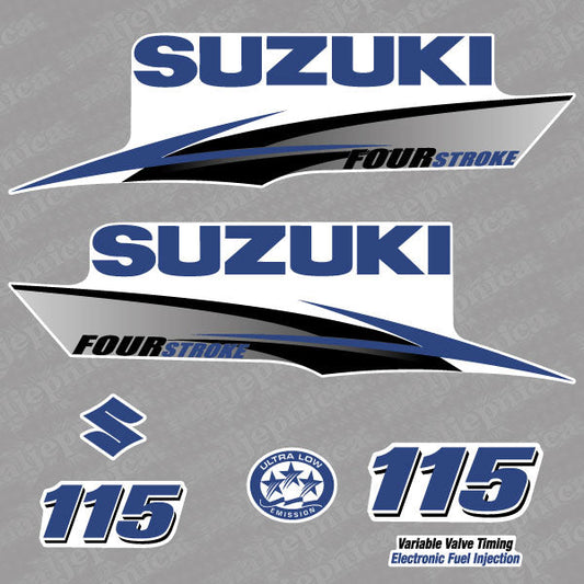 Suzuki 115 Four stroke (2010) blue outboard decal aufkleber adesivo sticker set replacement decal set