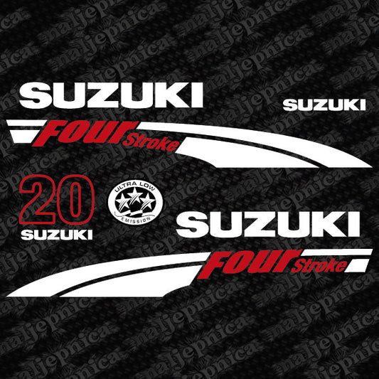 Suzuki 20 Four stroke (2004) outboard decal aufkleber adesivo sticker set replacement decal set