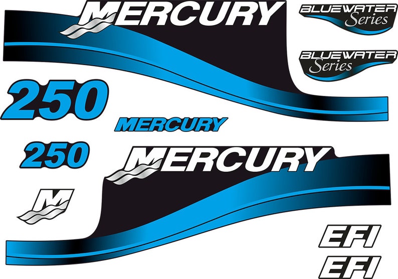Mercury 250hp EFI BlueWater Series outboard engine Decal Set
