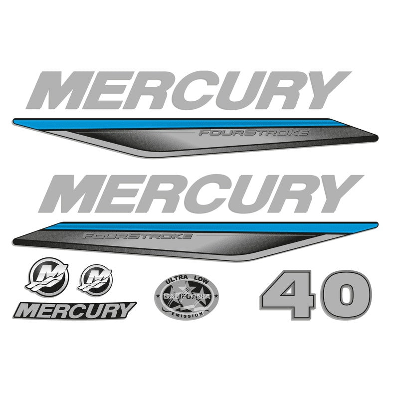 40kph Sticker Mercury 40 HP Four Stroke 2019-2022 outboard engine decals sticker set ...