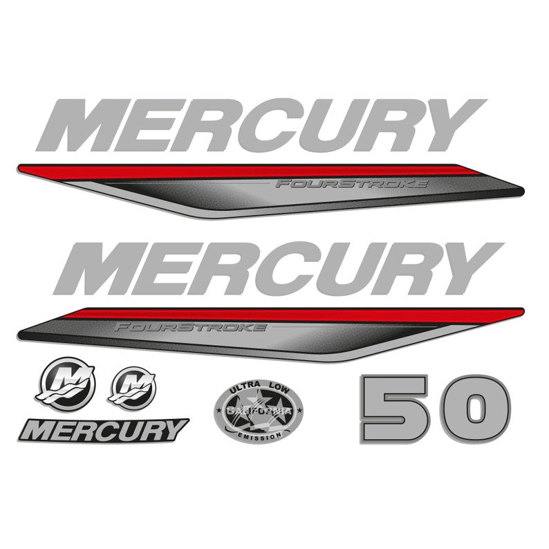 Mercury 50 HP 4-Stroke 2019-2022 outboard engine Decal Set reproduction