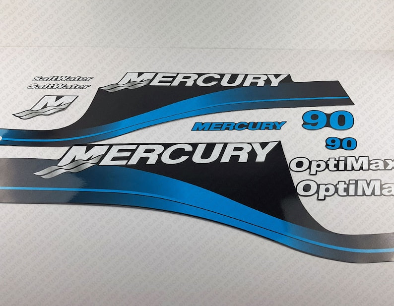 Mercury 90 hp Optimax Saltwater outboard engine Decal Set reproduction