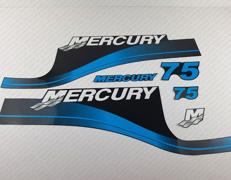 Mercury marine decals with '75' on a gray background