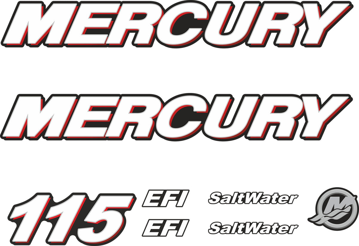 Mercury 115 HP EFI SaltWater outboard engine decals sticker set reprod ...