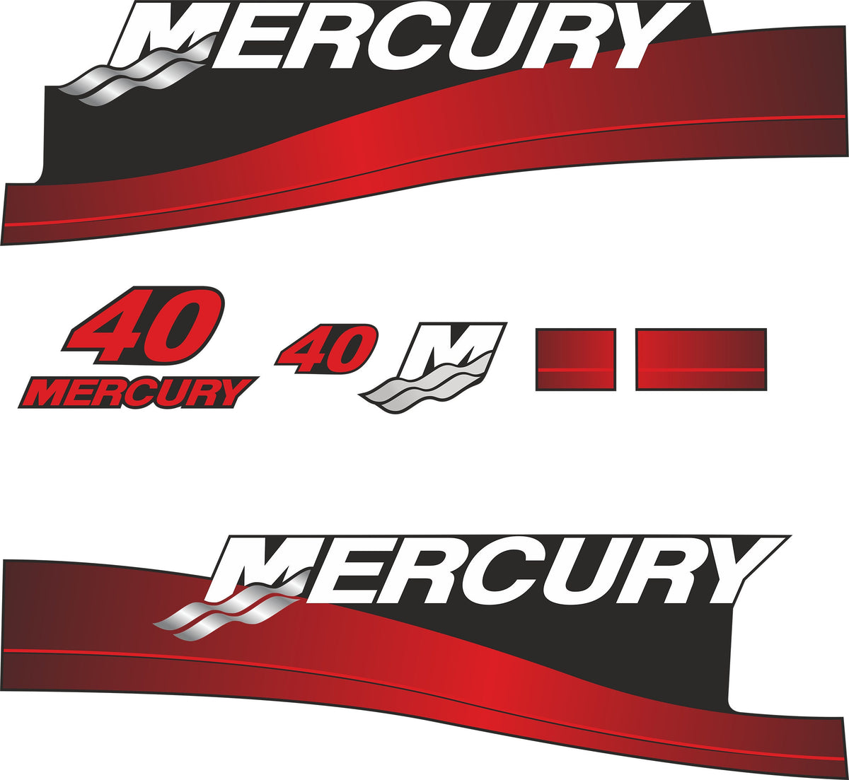Mercury 40 HP Two Stroke outboard engine decals sticker set reproducti ...