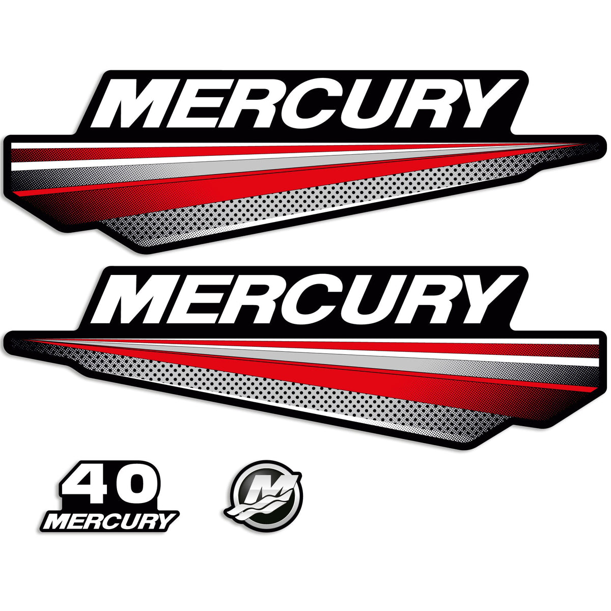 40kph Sticker Mercury 40 HP Two Stroke New Model outboard engine decals sticker set ...