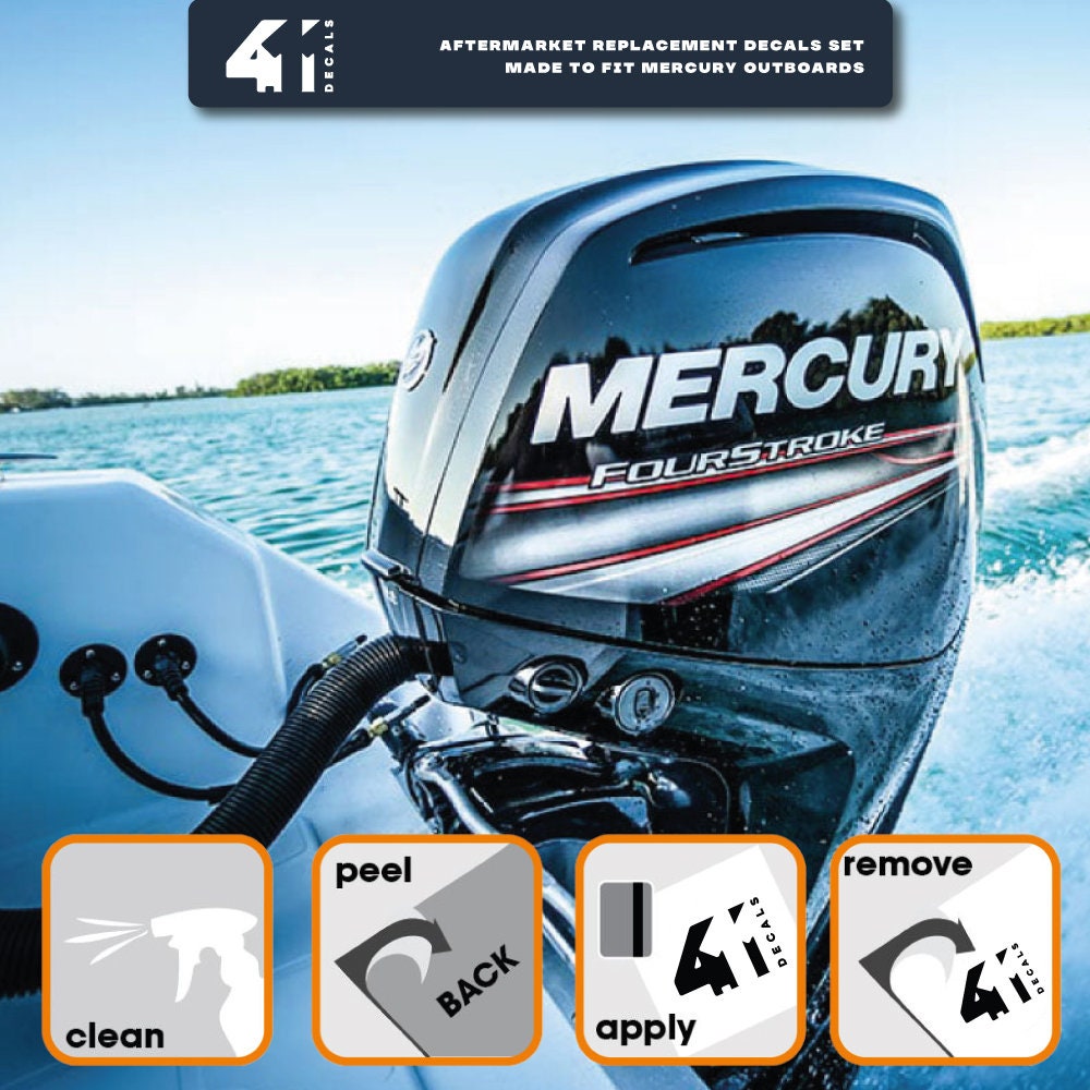Mercury 90 Four Stroke 2013+ BLUE aftermarket replacement outboard decal / sticker set / Mercury with 3D letters