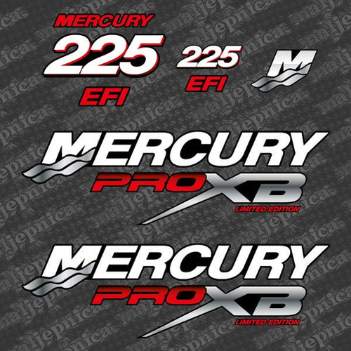 Mercury 225 EFI PRO XB outboard decal sticker set - Primary color: Red,Blue