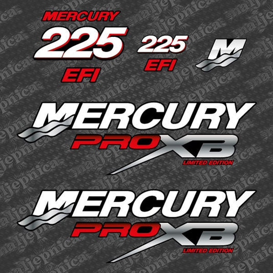 Mercury 225 EFI PRO XB outboard decal sticker set - Primary color: Red,Blue