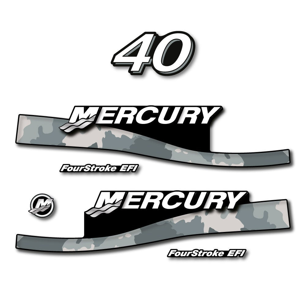 Mercury 40 Four Stroke EFI 2005-2007 Red / Vintage / US2 Flag / Cameo outboard decal sticker set