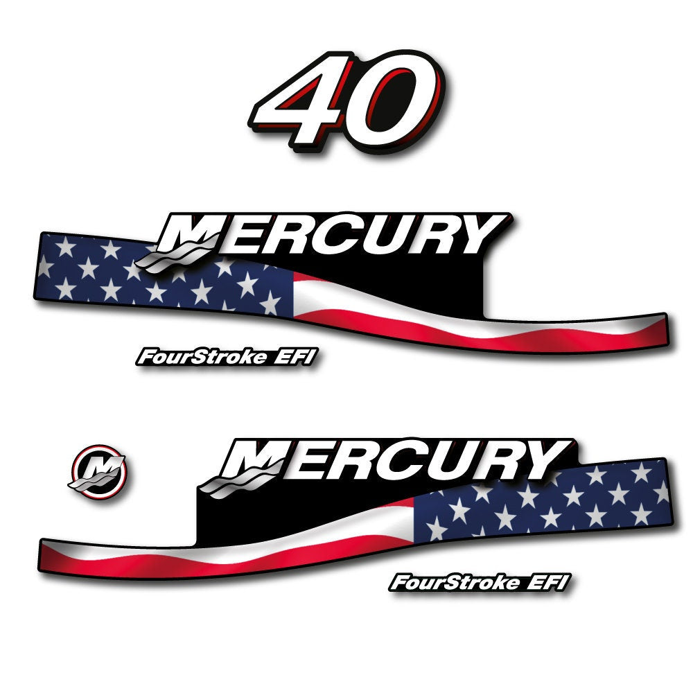 Mercury 40 Four Stroke EFI 2005-2007 Red / Vintage / US2 Flag / Cameo outboard decal sticker set