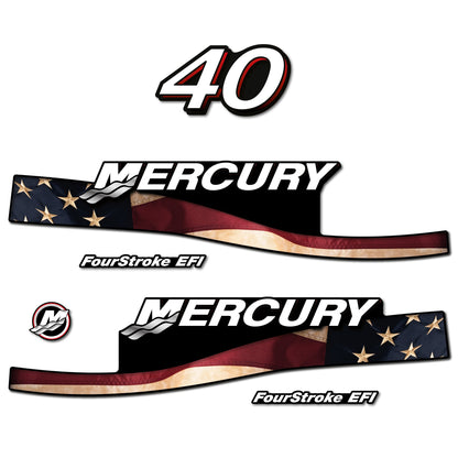 Mercury 40 Four Stroke EFI 2005-2007 Red / Vintage / US2 Flag / Cameo outboard decal sticker set