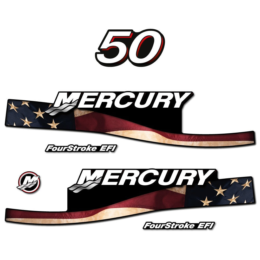 Mercury 50 Four Stroke EFI 2005-2007 US2 Flag / Vintage / Cameo / Red  2005-2007 outboard decal sticker set
