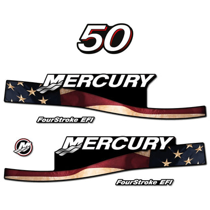 Mercury 50 Four Stroke EFI 2005-2007 US2 Flag / Vintage / Cameo / Red  2005-2007 outboard decal sticker set