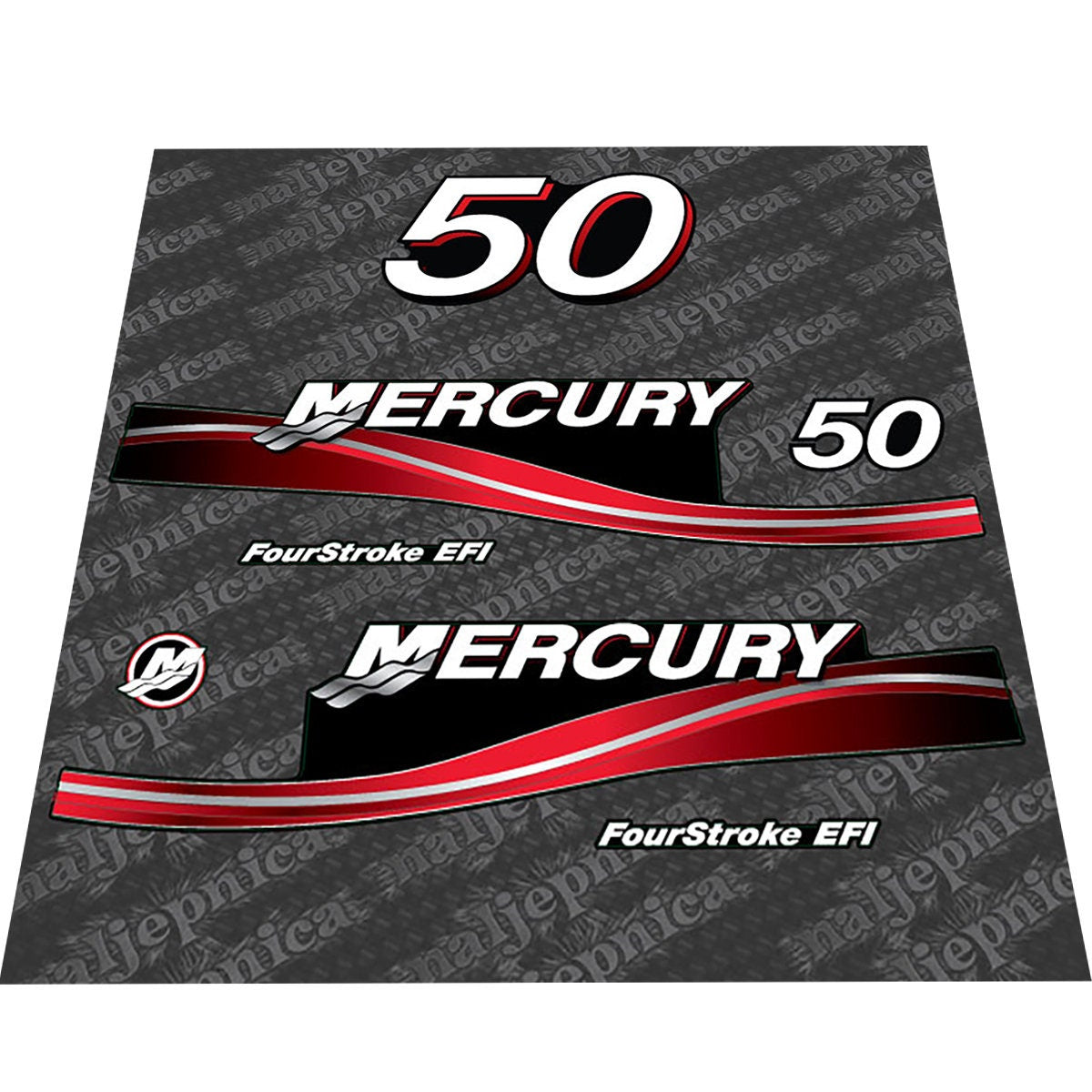 Mercury 50 Four Stroke EFI 2005-2007 outboard decal sticker set - Secondary color: US Flag Vintage,US Flag