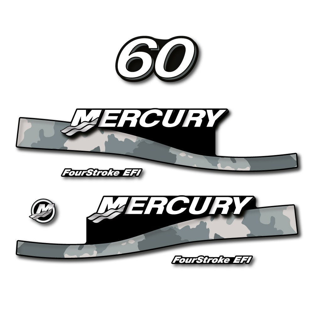 Mercury 60 Four Stroke EFI 2005-2007 Red / US2 Flag / Vintage / Cameo outboard decal sticker set