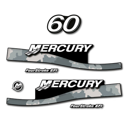 Mercury 60 Four Stroke EFI 2005-2007 Red / US2 Flag / Vintage / Cameo outboard decal sticker set