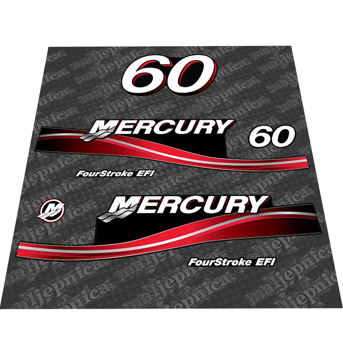 Mercury 60 Four Stroke EFI 2005-2007 outboard decal sticker set - Secondary color: US Flag Vintage,US Flag