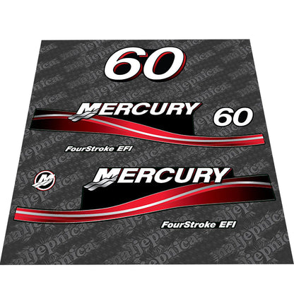 Mercury 60 Four Stroke EFI 2005-2007 outboard decal sticker set - Secondary color: US Flag Vintage,US Flag