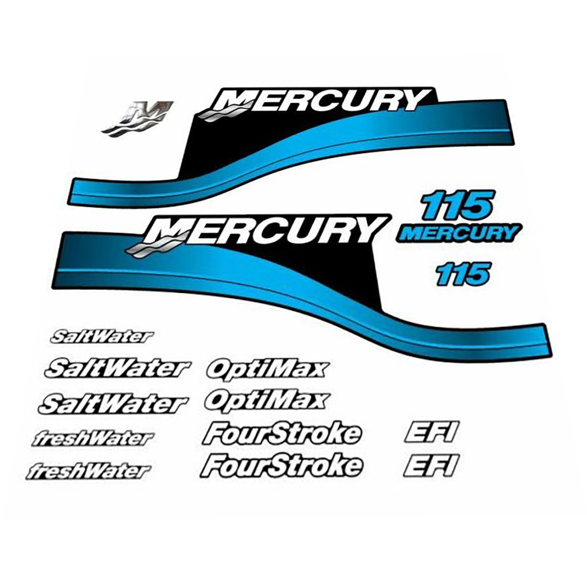 Mercury 115 FS EFI Optimax Saltwater 1999-2004 outboard decal sticker set - Primary color: Blue,Red