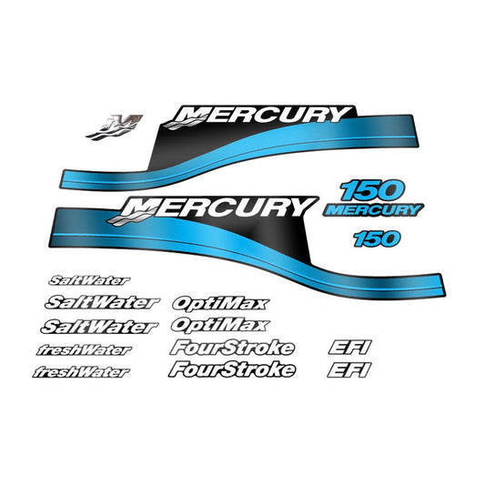 Mercury 150 FS EFI Optimax Saltwater 1999-2004 outboard decal sticker set - Primary color: Blue,Red