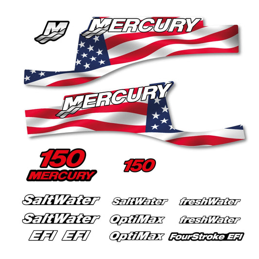 Mercury 150 US Flag FS Optimax Saltwater 1999-2004 outboard decal sticker set replacement decal set