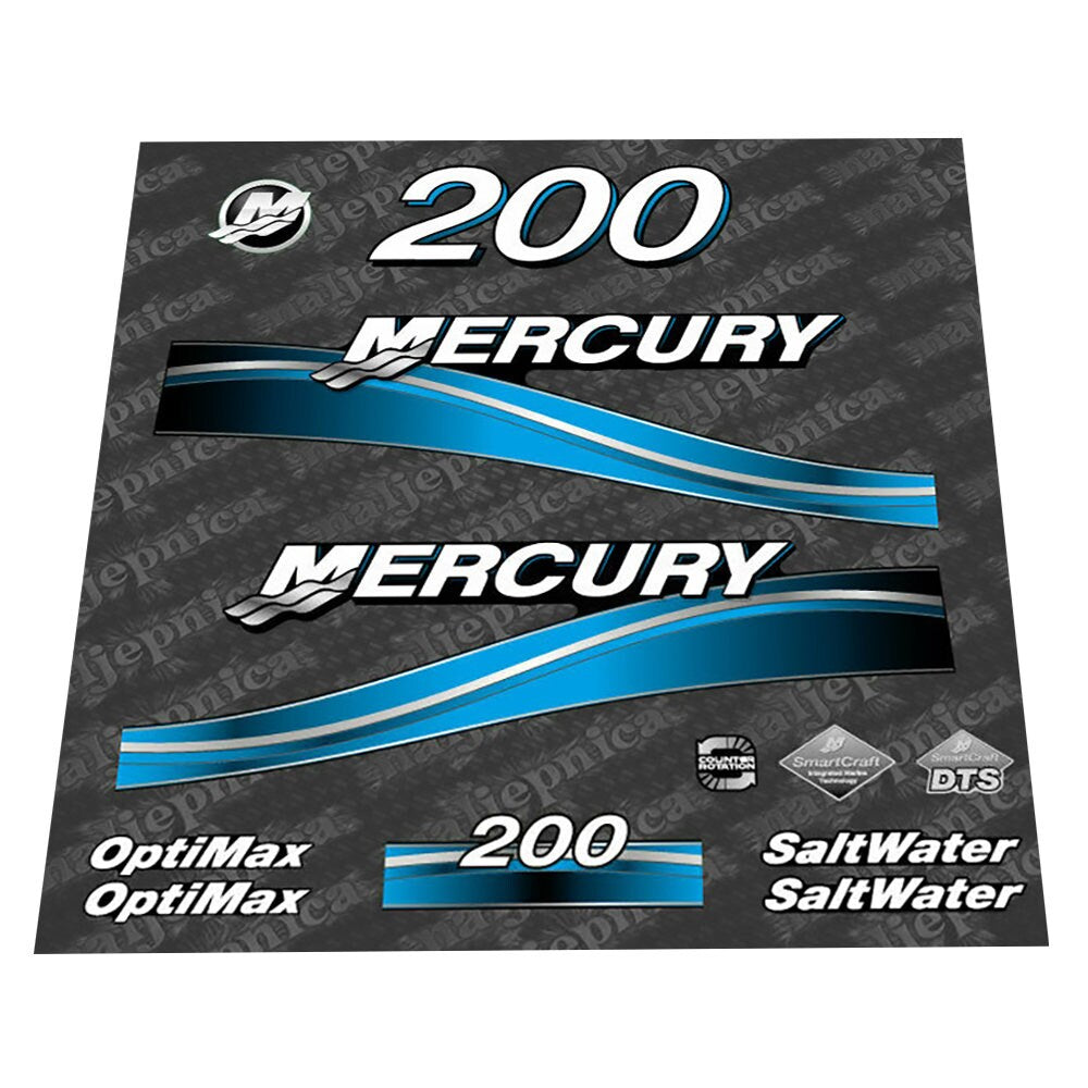 Mercury 200 Saltwater Optimax 2005-2007 outboard decal sticker set - Primary color: Red,Blue