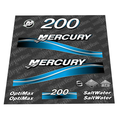 Mercury 200 Saltwater Optimax 2005-2007 outboard decal sticker set - Primary color: Red,Blue